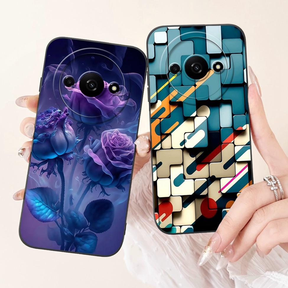 For Redmi A3 4G Phone Case For Xiaomi Poco C61 Cover Silicone Luxury Fashion Flowers Kawaii Cute Cat Painted Shockproof Bumper