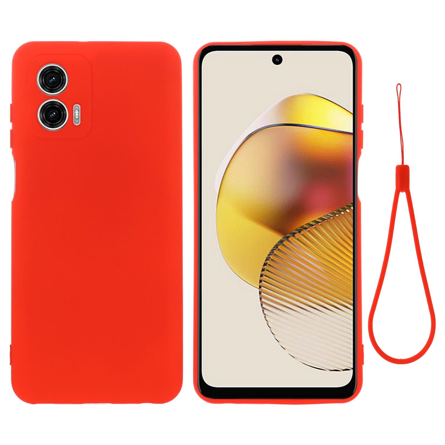 

Liquid Silicone Phone Case for Motorola Moto G73 5G,Soft Lining Protective Phone Cover with Strap Red