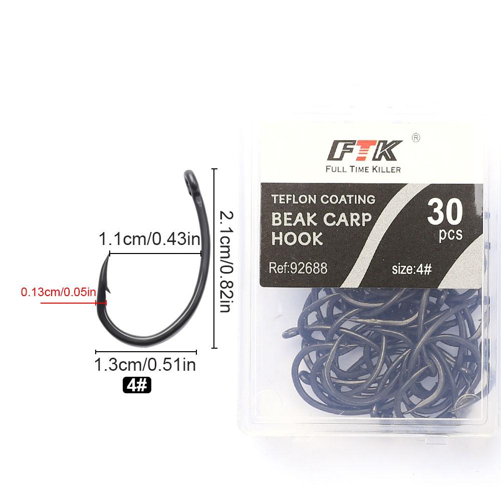 

Набор из 30 рыболовных крючков FISHKING с двойным задним стержнем, крючки для ловли форели и карпа, которые позволяют лучше зацепить добычу, не давая ей вырваться. 4#