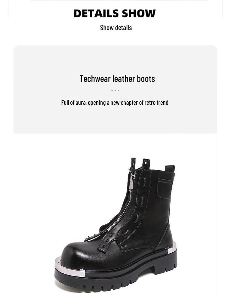 Herbstliche High-Top Lederstiefel - Dicksohlige Reißverschluss-Stiefeletten für Herren im britischen Stil, höhenerhöhende Freizeit- und formelle Kleidung.