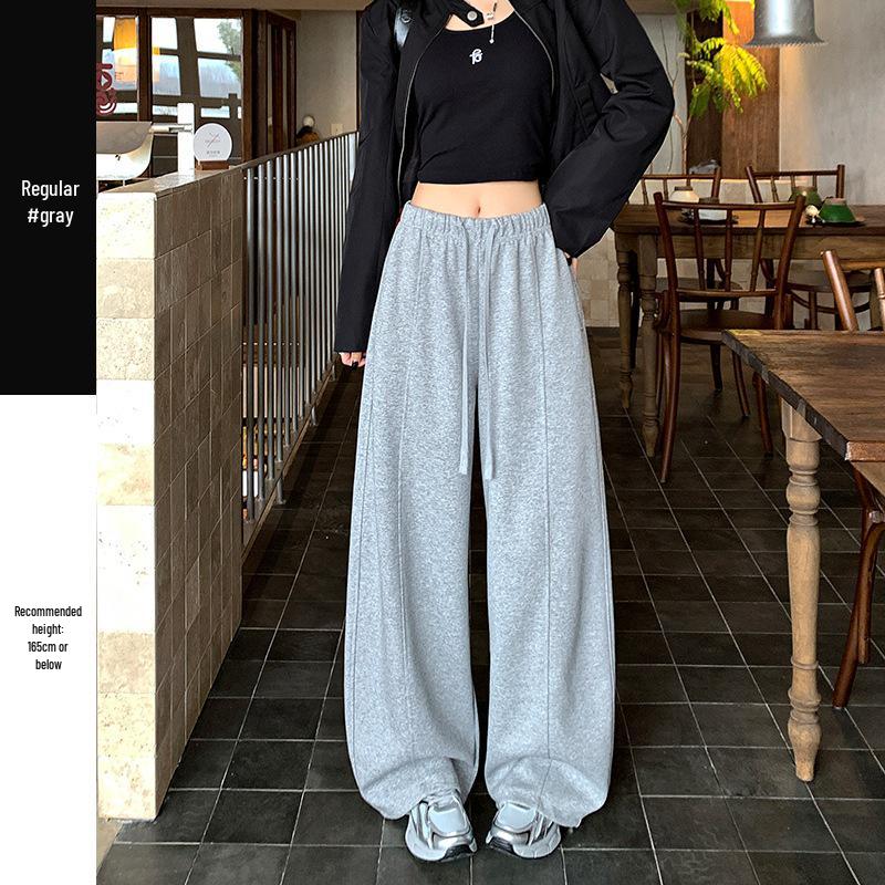 

2026 Spring/Summer Unisex Wide-Leg Curved Pants: Floor-Length, Slimming, Two-Wear Casual Sweatpants for Boys and Girls M сірий колір