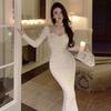 One-shoulder Celebrity Suspender Dress for Women In Spring and Autumn Pure Sexy Hip-packing Mother Long Skirt Showing Off Her Figure and Inner Skirt