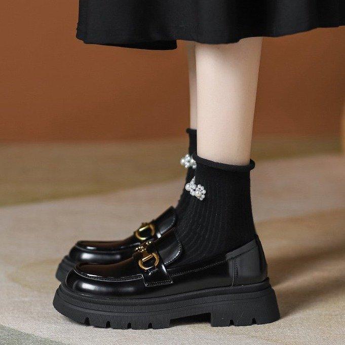 Originale schwarze kleine Lederschuhe für Damen 2025 Britischer Stil Retro vielseitige Plateau-Slipper für Damen, bequeme weichsohlige Einzelschuhe für w