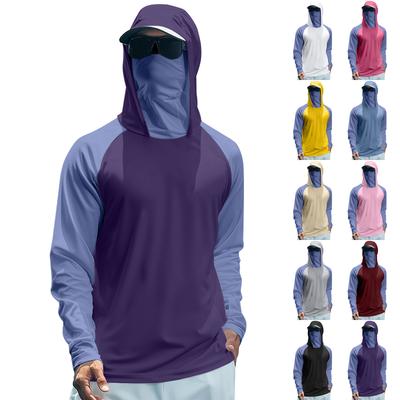 Men's Summer Color Matching Quick-drying Long-sleeved T-shirt Sun Clothing Fishing Fitness Sports Hooded Long-sleeved Top