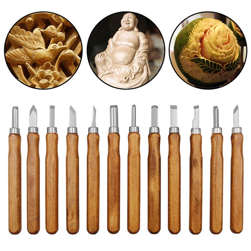 12PCS Chisel Handmade Woodcut Knife Carving Woodworking Carpenter Gouge ...