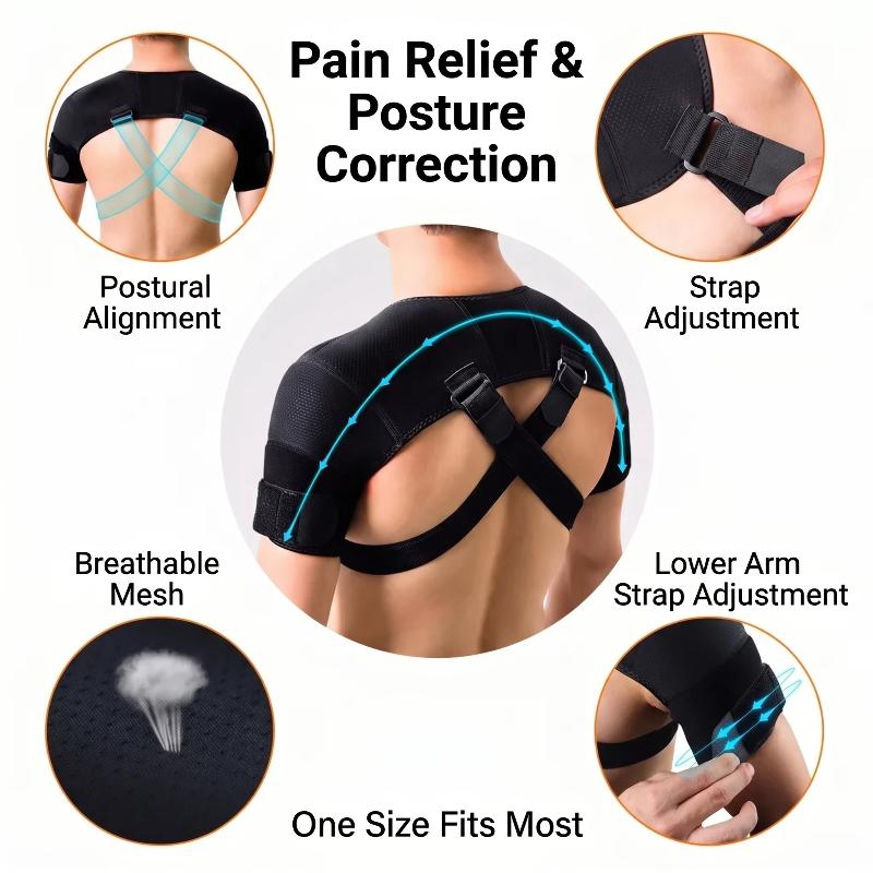 1Pcs Adjustable Neoprene Compression Support Cross Strap Double Shoulder Brace For Men Women Sports Injury Pain Relief