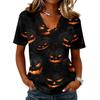 Women Casual Short Sleeve V Neck Pullover Top Halloween Pumpkin Print Lightweight Comfortable Fit Blouse for Everyday Wear