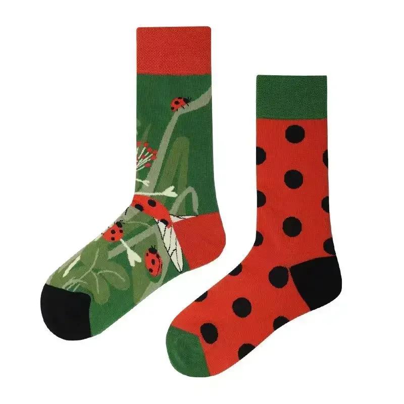 Original Design AB Mandarin Duck Asymmetric Socks Ins Street Cartoon Creative Animal and Plant Fruit Fashion Sports Cotton Socks