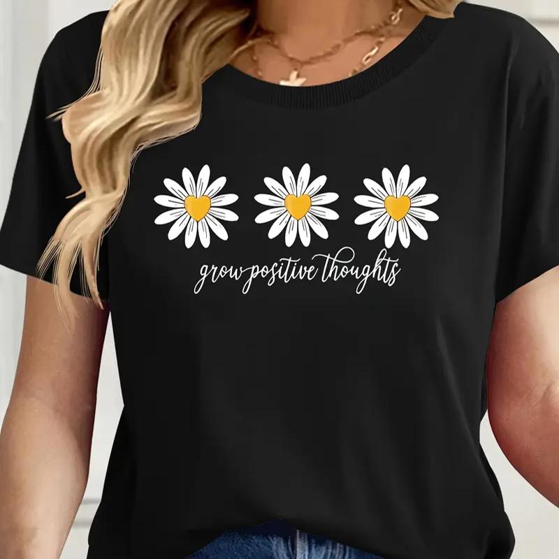 

Women Summer T Shirt Retro Fashion Short Sleeve Tees Casual Flower Printed Tops XS чорний