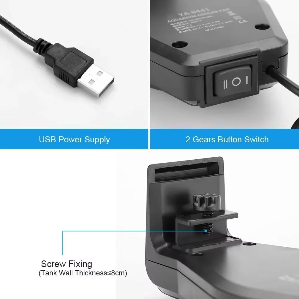 USB Aquarium Cooling Fan with Speed Control Mini Powerful Heat Dissipation for Fish/Shrimp/Plant Tank Waterproof & Quiet