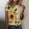 Nouveaux T-shirts Tournesol Vintage Floral Impression 3D Femmes Col Rond Manches Courtes T-shirt Décontracté Y2k Harajuku T-shirts Top Vêtements Féminins