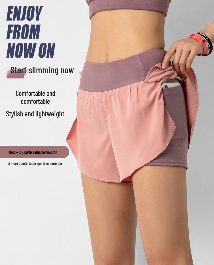 Women's Summer Quick-Dry Two-Piece Yoga Shorts with Pockets – Breathable & Anti-Exposure