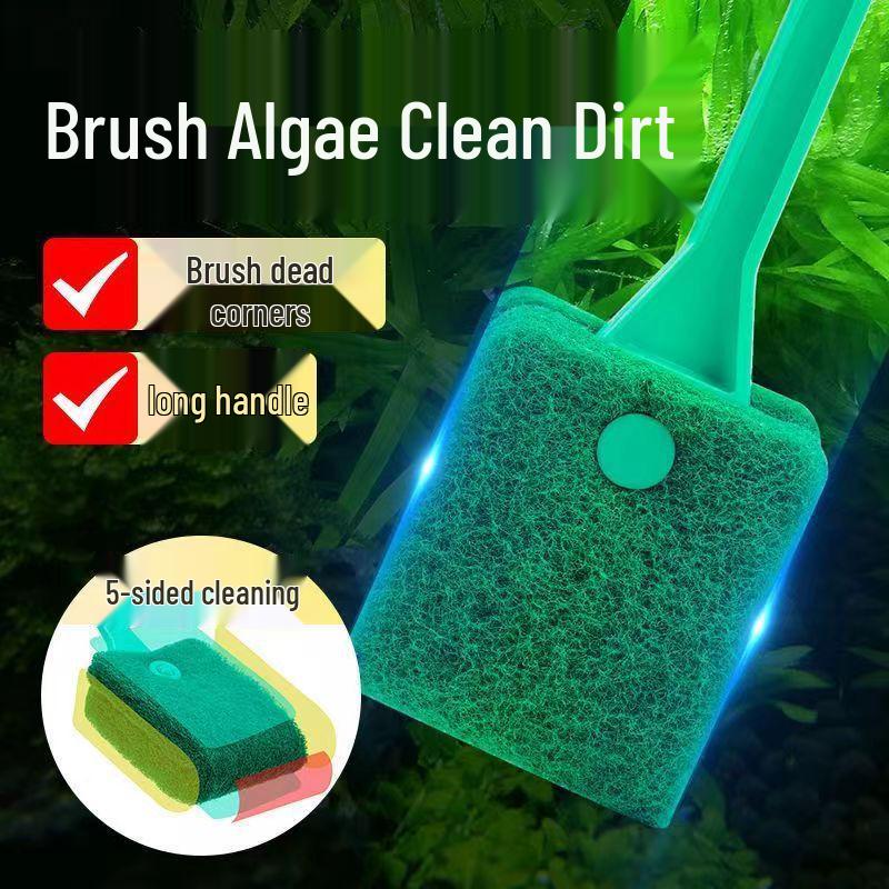 Long Handle Magnetic Double-Sided Fish Tank Cleaning Brush with Sponge Scraper for Aquatic Plant Tanks