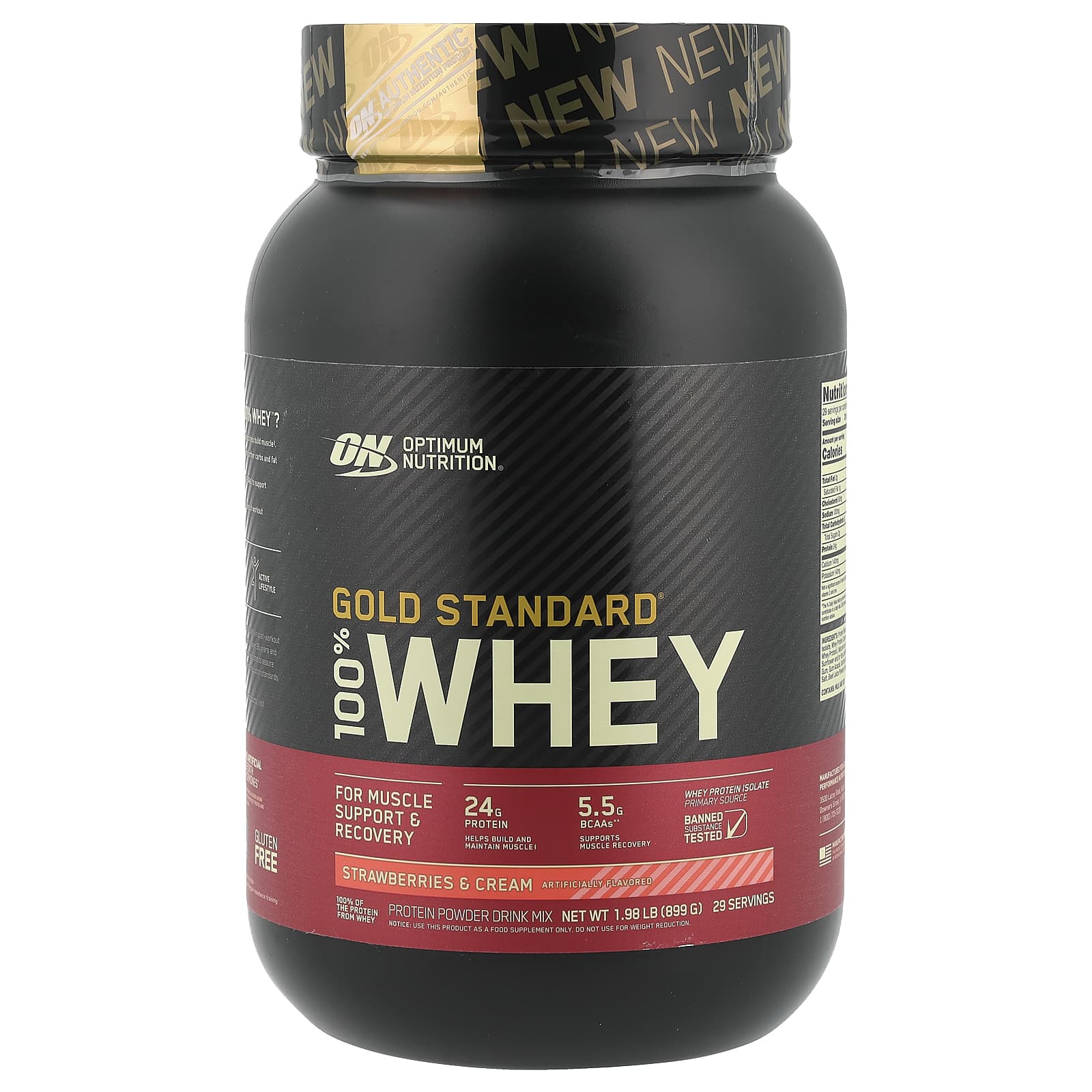 

Gold Standard 100% Whey, Strawberries & Cream, 899G (1.98Lbs)