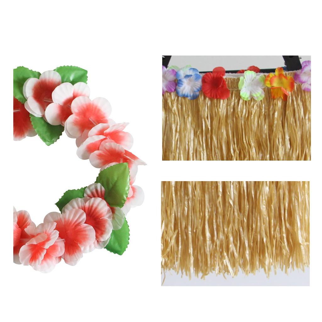Kaifeng Summer Hawaiian Grass Skirt and Flower Garland Dance Party Set - 5 Pieces (30CM, 40CM, 60CM, 80CM)