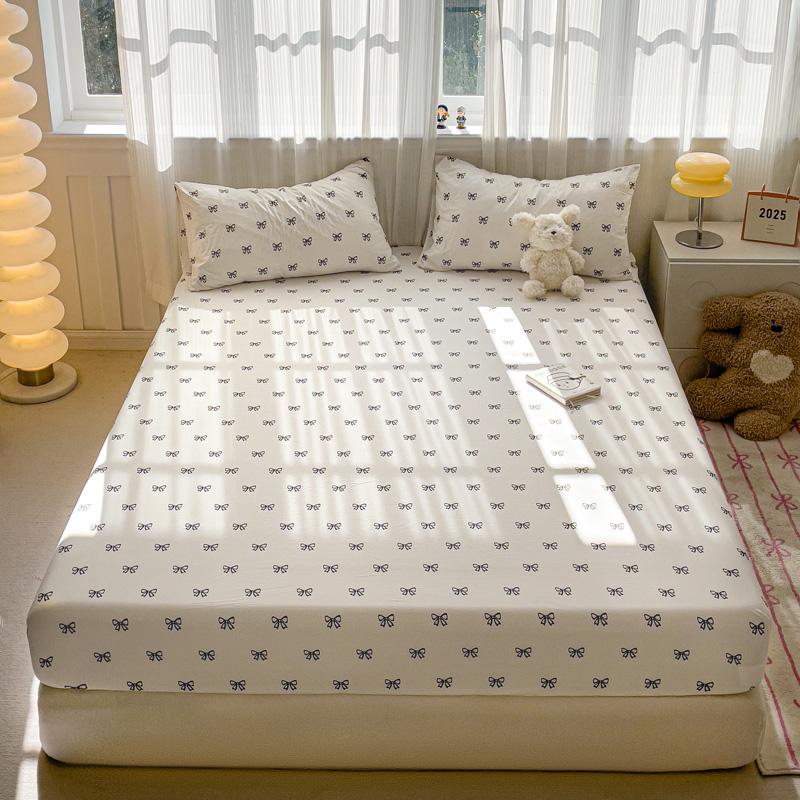 Washed Cotton Fitted Sheet with Elastic Bands Non Slip Adjustable Mattress Cover Printed  Pure Cotton  for Double King Queen