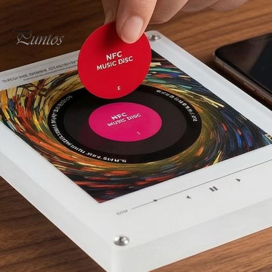 Home Kitchen Music Box Magnetic Refrigerator Player, NFC Enabled Vinyl Record Fridge Magnet, Acrylic Decorative Magnet with Light LED Light,