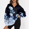 Women's Fashion Casual Oversized Drop Shoulder Floral Print Long Sleeve Zipper Sweatshirts Outdoor
