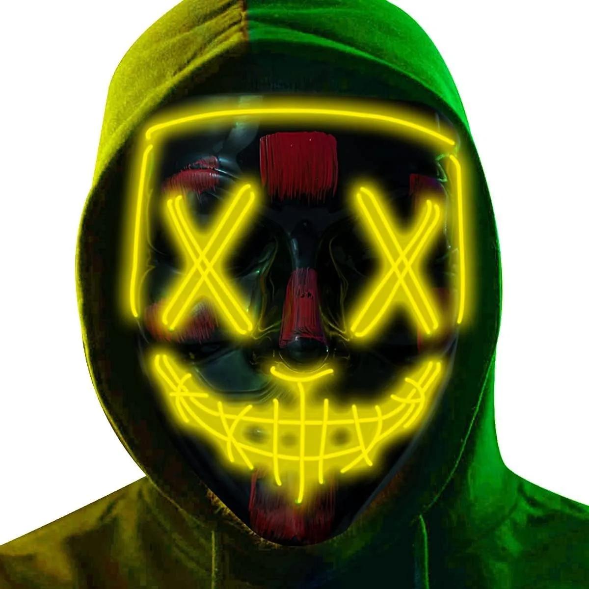Poptrend Halloween Masker LED Lichtgevend Masker Eng masker voor Festival Cosplay Halloween Kostuum Maskerade Feesten Carnaval Cadeau geel