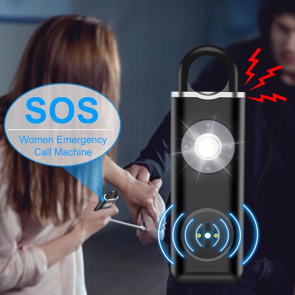 Pull Pin Personal Alarm Sos Self-defense Emergency Security Alarm Led Flashing Light Key Chain 130db Sound Rechargeable
