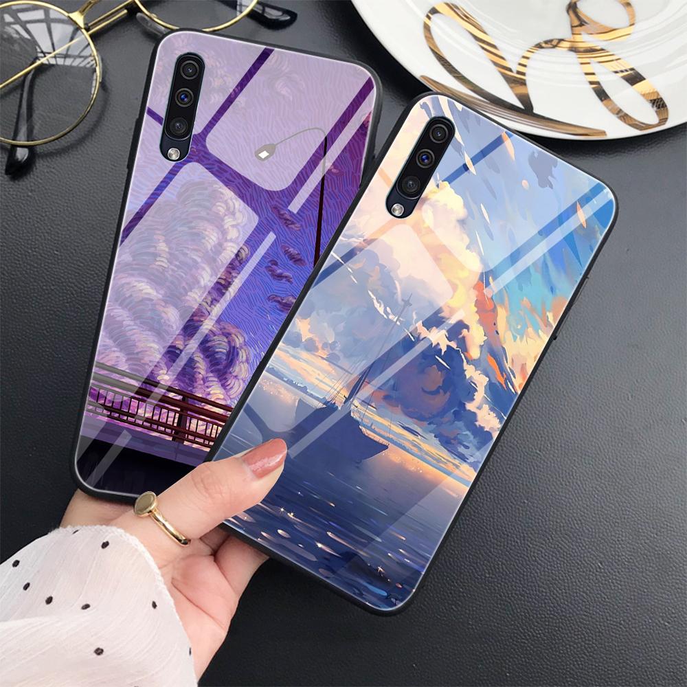 Luxury Phone Case For Samsung Galaxy A71 A72 A70 A73 A53 A13 5g A03 A22 A21s A03 Core A42 A52 Anime Scenery Glass Cover Capas