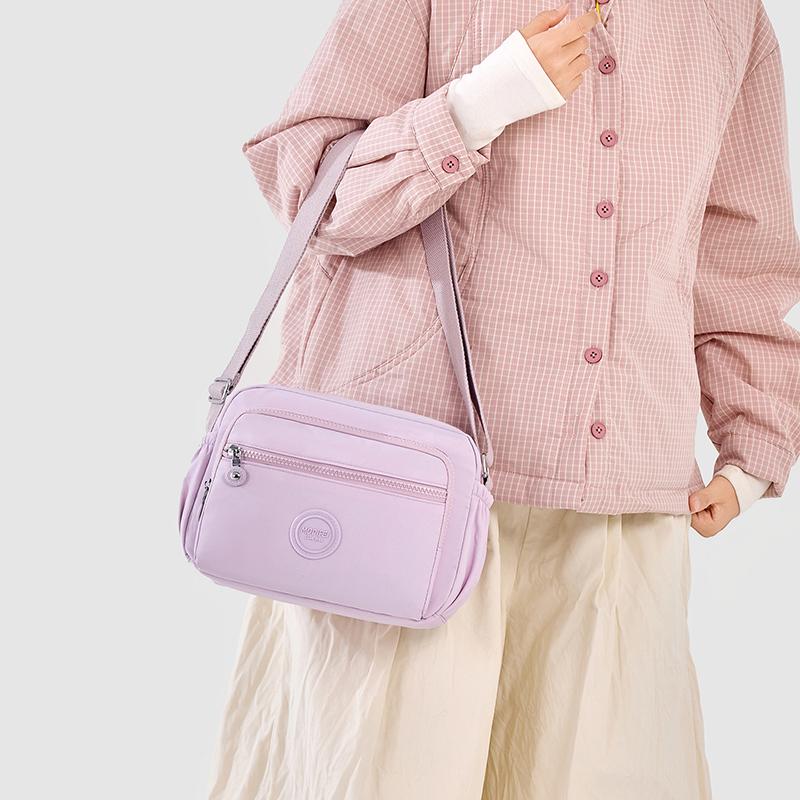 Crossbody Bag Multi-Layer Pocket Shoulder Bag Water-Repellent Nylon Women's Small Square Bag