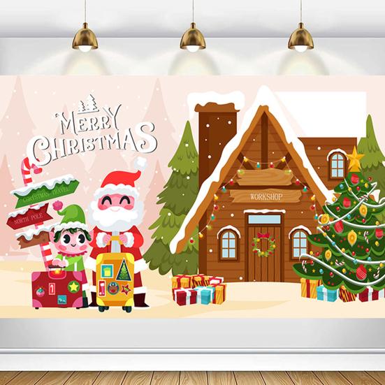 Xmas Tree Santa Claus Banner Background Party Decoration Vibrant Color Wear Resistant Christmas Backdrop Banner