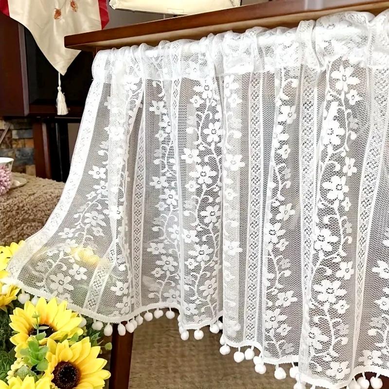 1Pc Short Curtains Window Wine Cabinet Door Polyester French Style Lace Kitchen Small Valance Jacquard Half Tulle Ruffle Curtain
