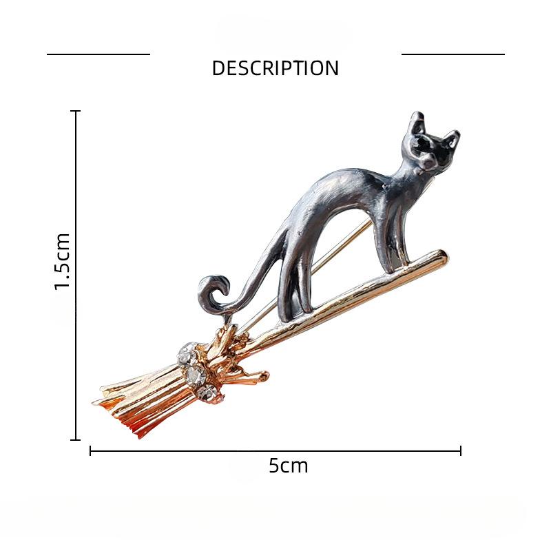 Kreative Fliegender Besen Katze Brosche Anstecknadel Für Damen Herren Emaille Niedliches Tier Kätzchen Reversnadeln Party Büro Schmuck