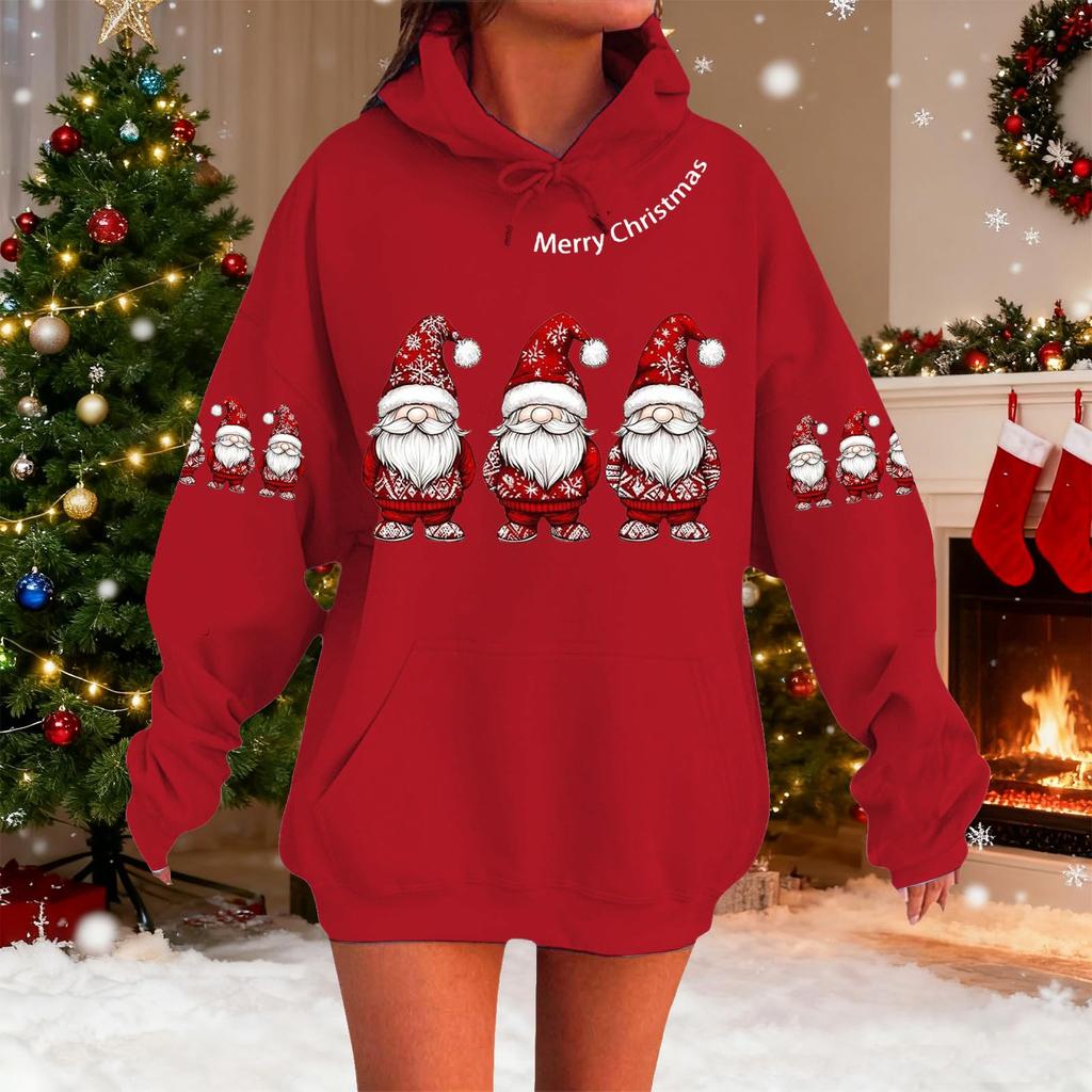 Women's Fashionable Casual Long-Sleeved Christmas Holiday Party Printed Hooded Sweatshirt