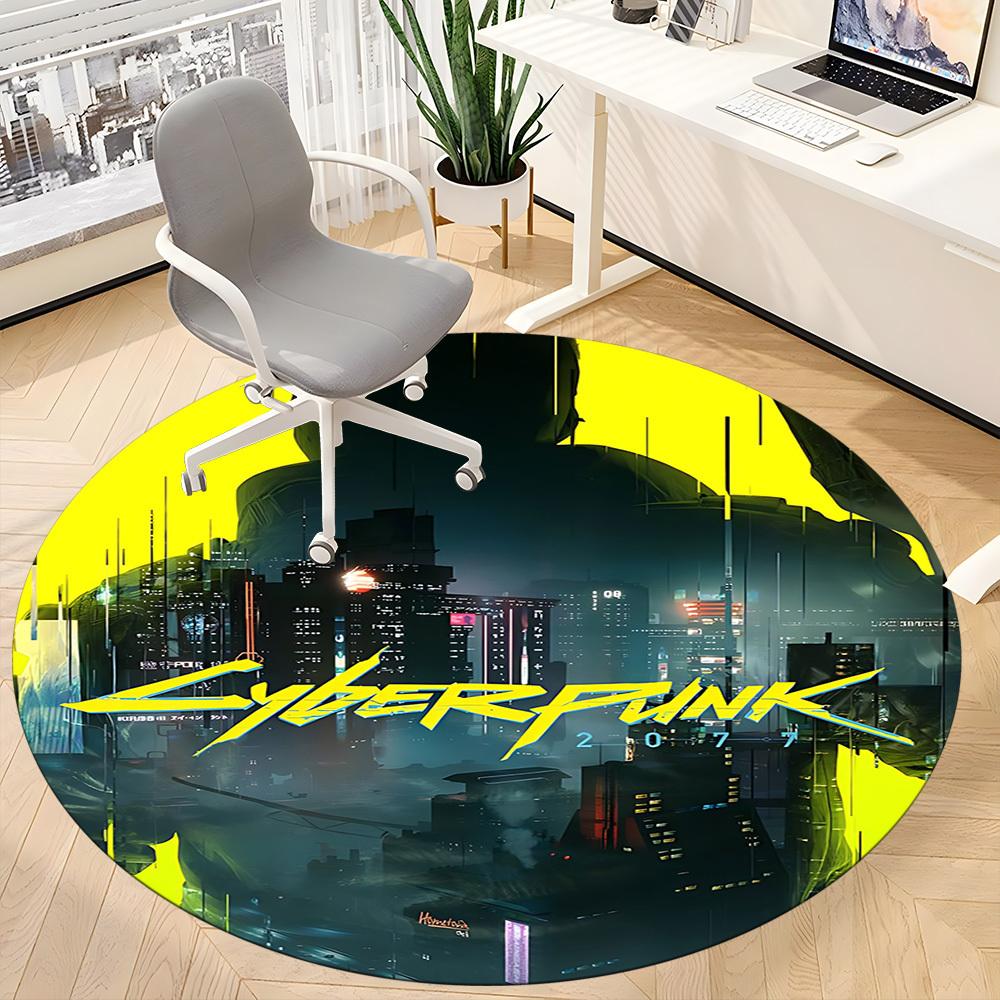1pcCyberpunk Office Round Area Rug, Indoor Mat Suitable For Office, Under Office Chairs Bedroom Living Room Home Decor, Room Deco