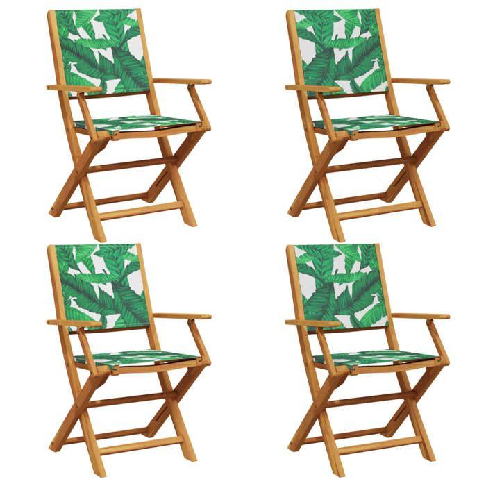 VidaXL Folding Garden Chairs Set of 4 Green Fabric and Solid Wood, Garden Seat, Patio Chair, Dining Chair of 3214586