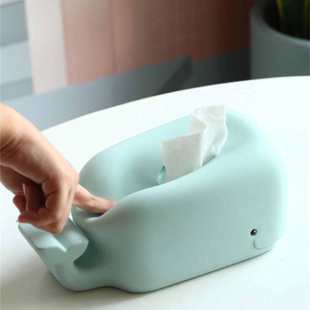 Large Capacity Whale Tissue Box Cover Silicone Flexible Napkin Holder Paper Towel Container for Home Office and Bedroom