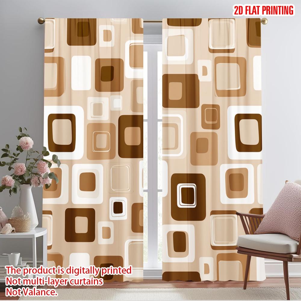 

2 шт., 2D печать на плоскости Оконная штора Ретро Геометрические квадраты Полиэстеровая ткань (без удилища) Все сезоны Идеально для гостиной 52.50×116.00 CM 2pcs