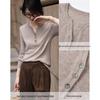 Demana Effortless Comfort V-Neck 3-Button Long-Sleeve Knit Top