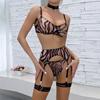 Erotische Dessous, durchsichtig, sexy, vierteiliges Set mit Zebra-Print