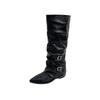 Pointed buckle pleated pile boots women's thick heel 2025 punk style knight boots fried street hot girl high heel boots