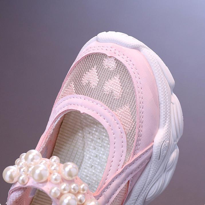 Mädchen Tennisschuhe Netz Hohl Sommer Kinder Unifarben Perlen Sportschuhe Kinder Prinzessin Sneaker Niedliches Herz