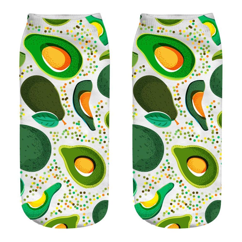Neue 3D-gedruckte Cartoon Happy Avocado Cool Fashion Lustige Frucht Damen Socken Unisex Kurze Socken Kunst Neuheit Geschenk Dropship