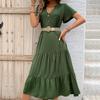Women's Autumn Winter Temperament Lace Up Solid Color High Waist Long Short Pleated Dress