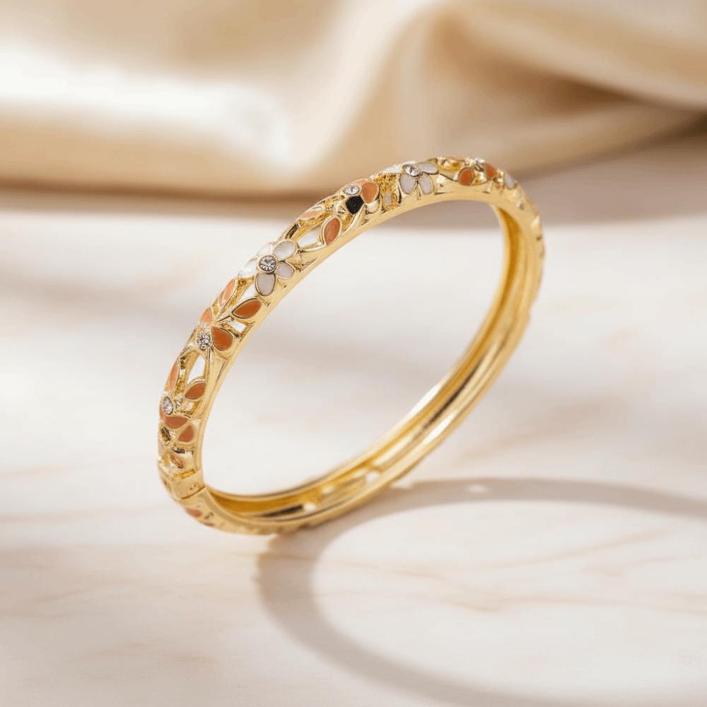 Ethnic Vintage Cloisonne Bangle Shiny Women's Hand Bracelet Craft Hollow Out Flower Bangle  Woman