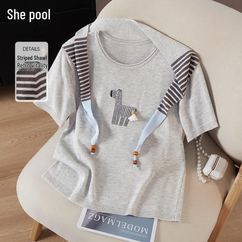 Women s Embroidered Lyocell Linen Blend Knit Top One Size