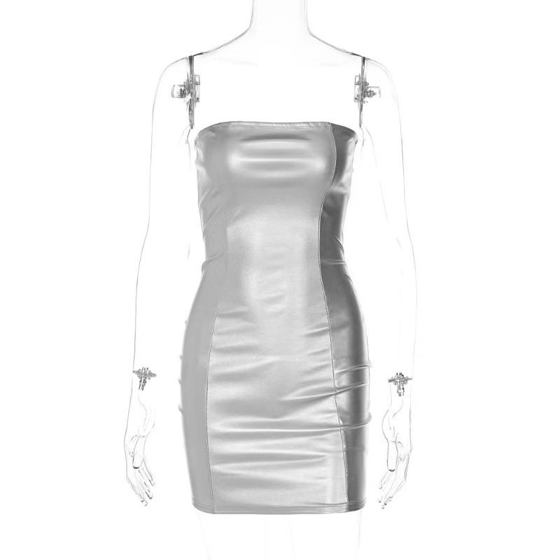 Large Size Women's Latest Sexy Strapless Fitted Hip-packing Women's PU Dress Nightclub Wear