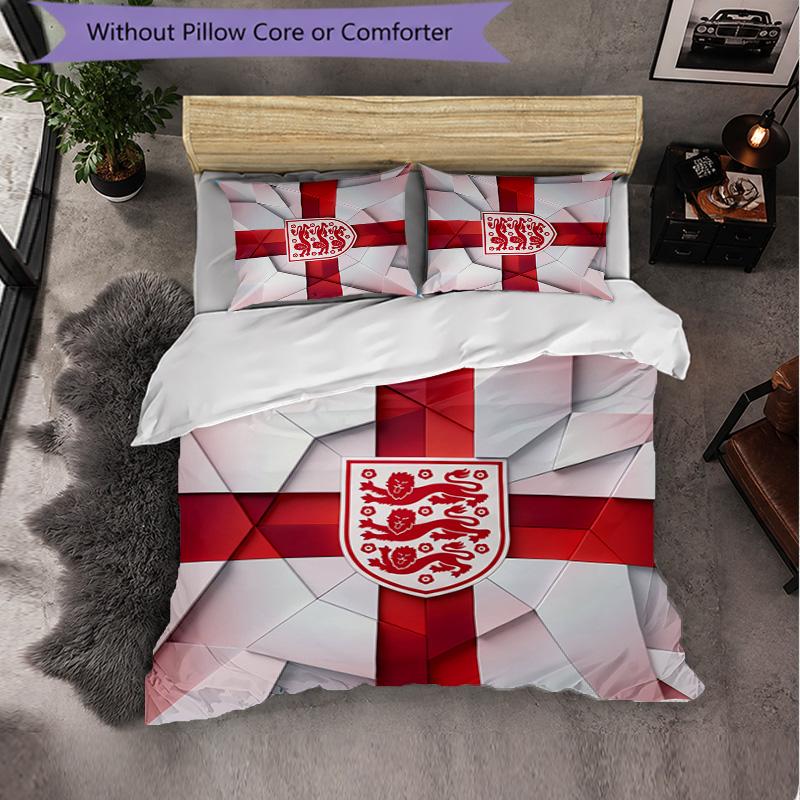 England Football Pattern 3 Pieces Bedding Set Soft Microfiber Duvet Cover with Pillow Cases for Bedroom