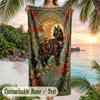 Animal Print Fusion Theme Quick Dry Beach Towel Custom Name Text Print Large Sand Resistant Towel Beach Vacation