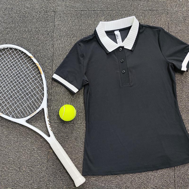Women's Color Block Polo Shirt - Short Sleeve, Half Zip, Ideal for Outdoor Tennis, Badminton, Fitness, and Running.