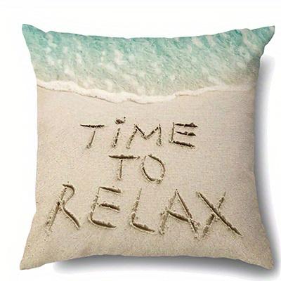 Home Decor Beach Scenes: Relaxing Time And Seaside Items Pattern Cushion Cover Suitable For Sofa Bedroom Car Pillow Cover