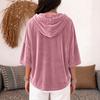 Women's Casual Velvet Hooded Top with Three-Quarter Sleeves Color