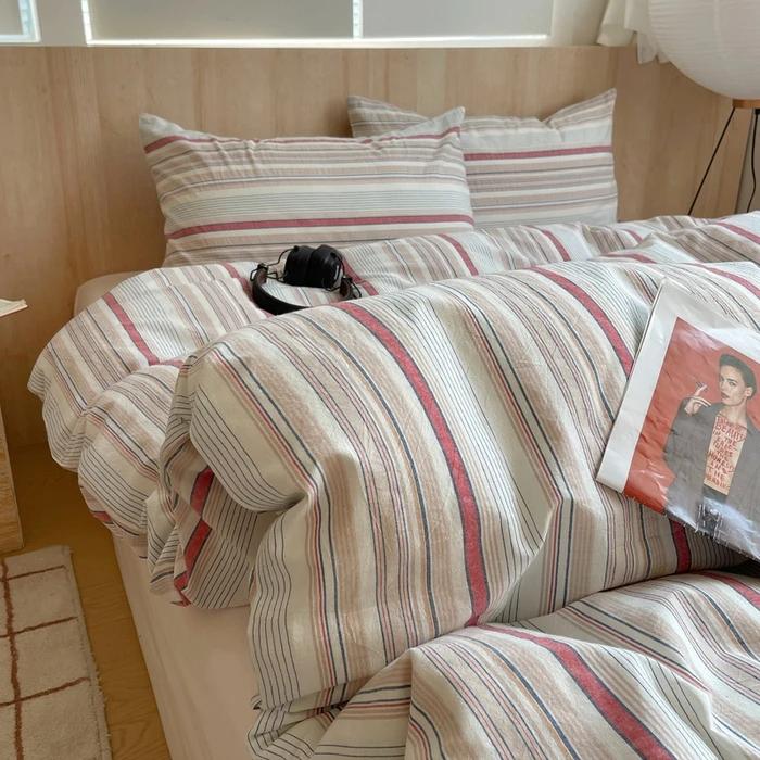 Nordic Sling Cotton Pink Stripes Duvet Cover 150x200 Size Girl's Room Housse Skin Friendly Breathable Comforter Sets