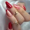 Almond-Shaped Red French Wave Detachable Nail Tips